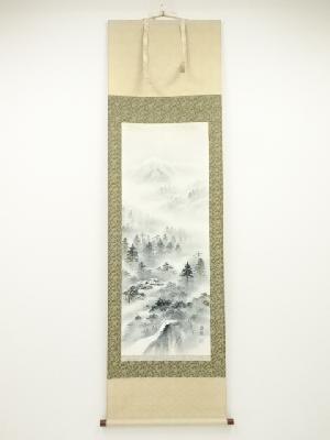 松観筆　水墨山水　肉筆絹本掛軸